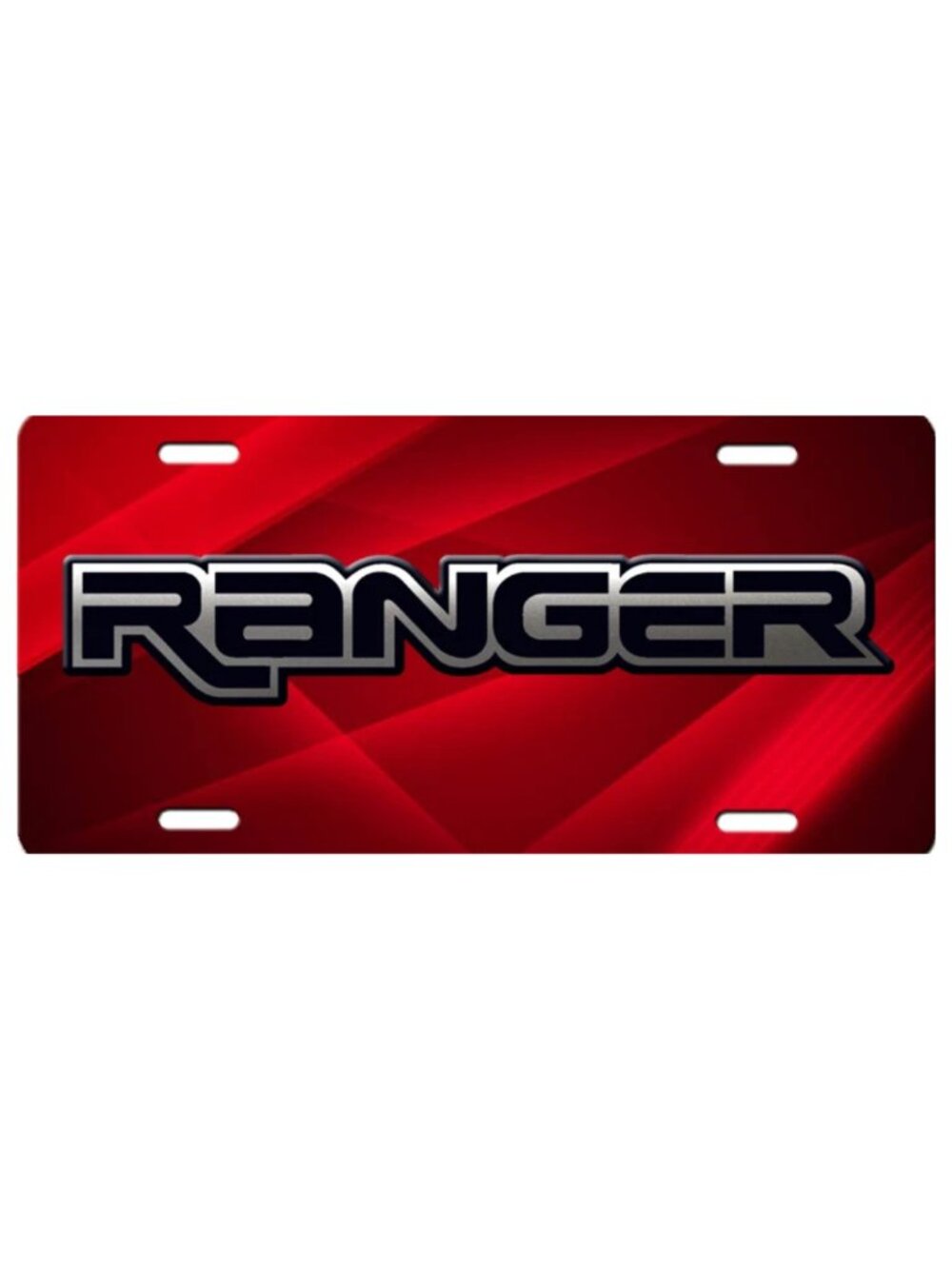 Ford Ranger Logo on Metal Aluminum Vanity License Plate Tag Silver and Red